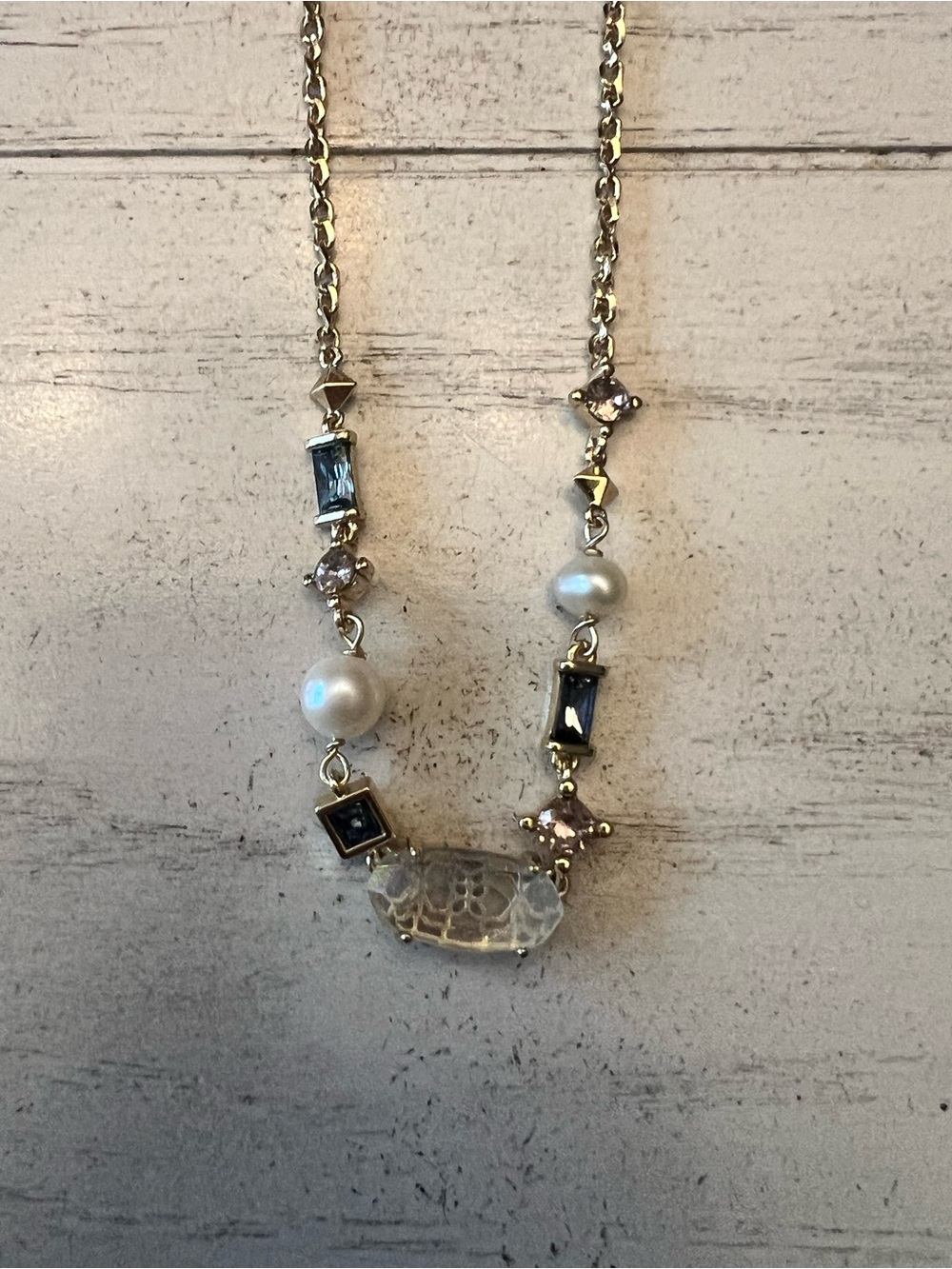 Kendra Scott Gold-Tone Necklace with Pearls and Colorful Stones —RARE!